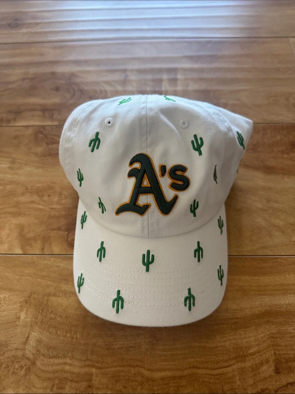 Oakland A's White Baseball Cap with Green Cactus Embroidery - Confetti Hat